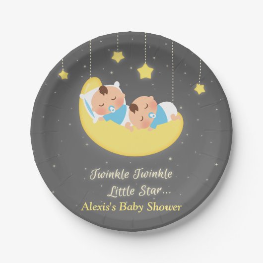 Twinkle Little Star Twin Baby Boys Party Borden Papieren Bordje (Voorkant)