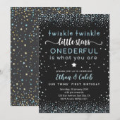 Twinkle Little Star Twin Eerste Verjaardag uitnodi Kaart (Voorkant / Achterkant)