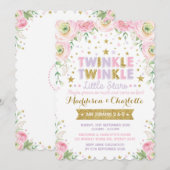 Twinkle Little Star Twins Sisters Birthday Invite Kaart (Voorkant / Achterkant)