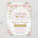 Twinkle Little Star Twins Sisters Birthday Invite Kaart<br><div class="desc">Twinkle Twinkle Little Star Birthday Invitation for Twins / SiblingsMet lichtroze waterverf bloemen en roze,  paarse en gouden confettiOvereenkomende objecten verkrijgbaar in onze winkel!</div>