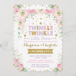 Twinkle Little Star Twins Sisters Birthday Invite Kaart