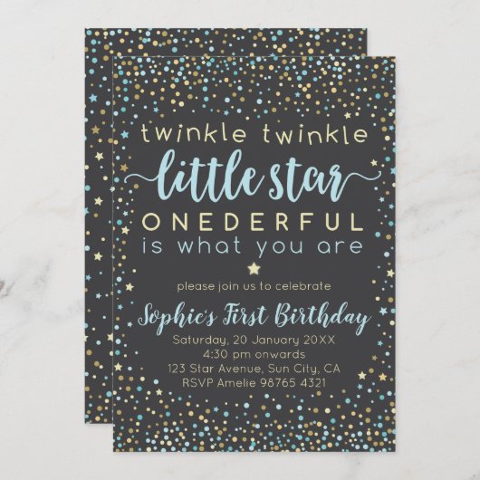 Twinkle Little Star | Uitnodiging eerste verjaarda (Voorkant / Achterkant)