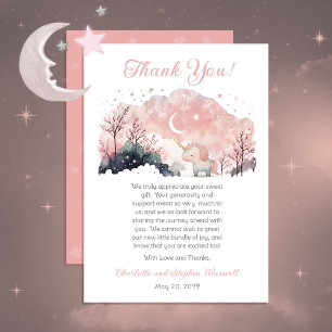 Twinkle Little Star Unicorn Pink Girl Baby shower Bedankkaart