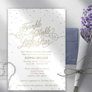 Twinkle Little Star Virtual Gold White-Baby shower Kaart