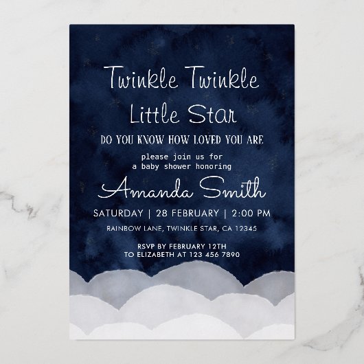 Twinkle Little Star Whimsical Baby shower Folie Uitnodiging (Voorkant)