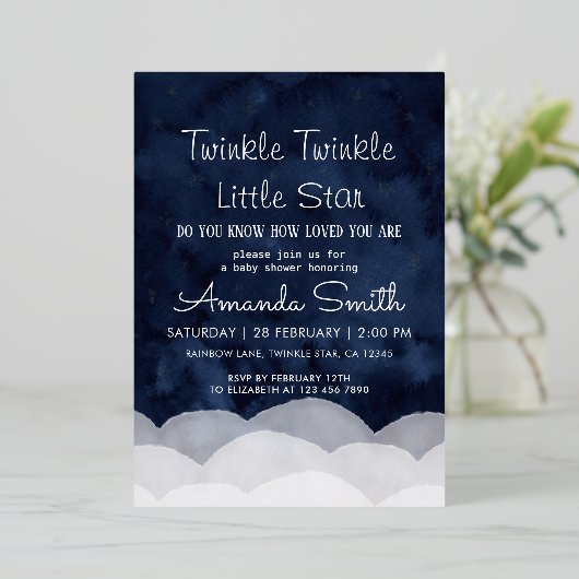 Twinkle Little Star Whimsical Baby shower Folie Uitnodiging (Staand Voorkant)
