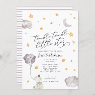 Twinkle Little Star Yellow Elephant Baby shower Kaart