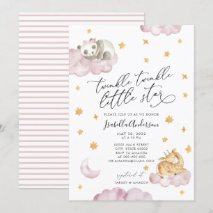 Twinkle Little Star Yellow Pink Girl Baby shower Kaart