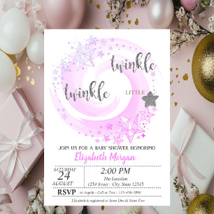 Twinkle Little Star Zilveren Glitter Baby Shower Kaart