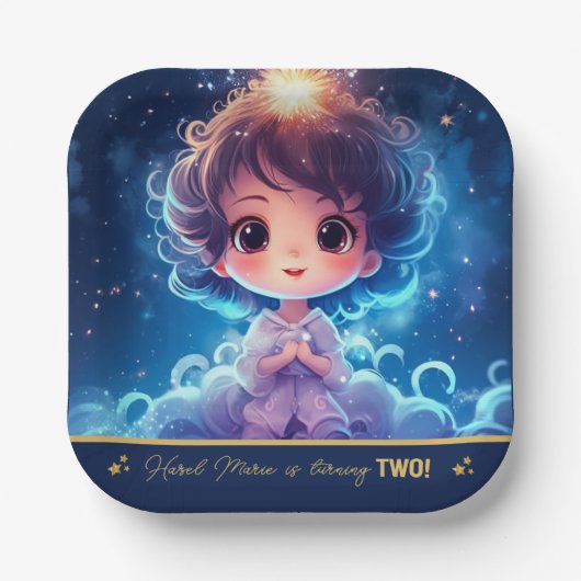 Twinkle Little Starry Prinses Meisje Verjaardag Papieren Bordje (Voorkant)