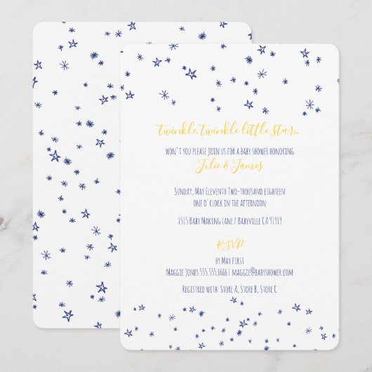 Twinkle Little Stars Baby Shower Invitations Kaart (Voorkant / Achterkant)