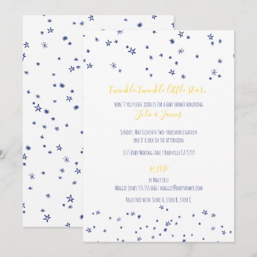 Twinkle Little Stars Baby Shower Invitations Kaart (Voorkant / Achterkant)