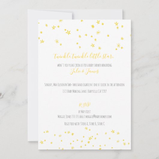 Twinkle Little Stars Baby Shower Invitations Kaart (Voorkant)