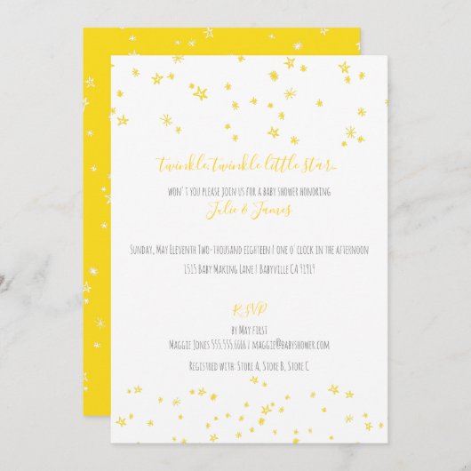 Twinkle Little Stars Baby Shower Invitations Kaart (Voorkant / Achterkant)