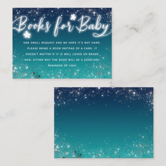 Twinkle Little Stars Blue Baby shower Book Request Informatiekaartje (Voorkant / Achterkant)