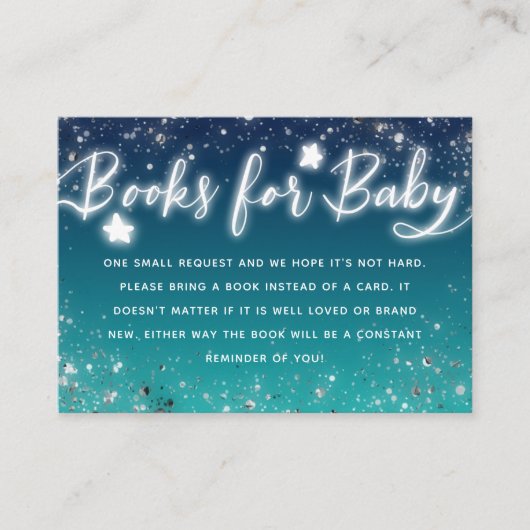 Twinkle Little Stars Blue Baby shower Book Request Informatiekaartje (Voorkant)