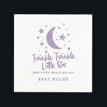 Twinkle Little Stars Lavendel Baby shower Servet<br><div class="desc">Sweet baby shower papieren servet voor uw ster themafeest. Er is een vorm van maan en sterren in lavendel faux folie. De tekst zegt: "Twinkle Twinkle Little Star,  wat een klein wonder ben je!" Voeg de familienaam van de baby toe. De teksten zijn eenvoudig aan te passen online.</div>