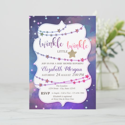 Twinkle Little Stars Paint Splash Baby shower Kaart (Staand voorkant)