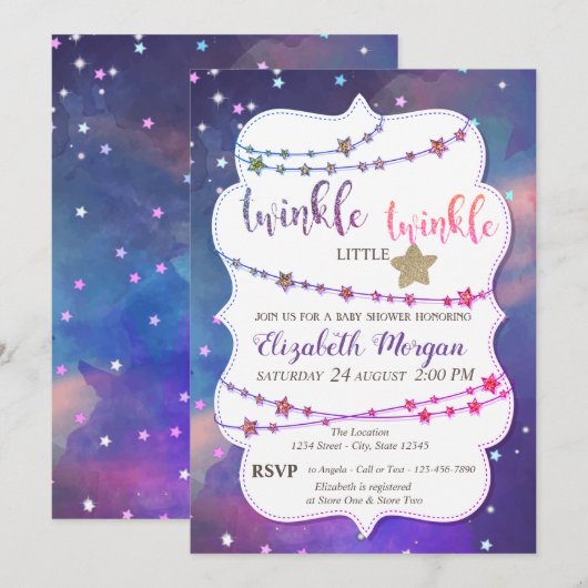 Twinkle Little Stars Paint Splash Baby shower Kaart (Voorkant / Achterkant)
