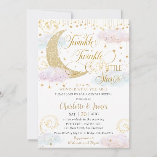 Twinkle Little Stars Roze Geslacht Onthullen Douch Kaart (Voorkant)