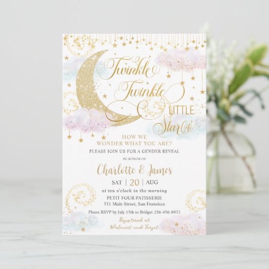 Twinkle Little Stars Roze Geslacht Onthullen Douch Kaart (Staand voorkant)