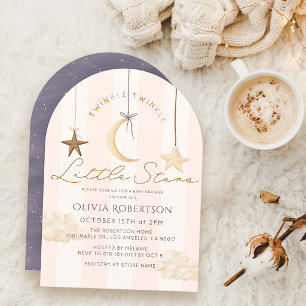 Twinkle Little Stars Roze Strepen Tweeling Baby Sh Kaart