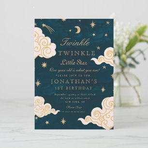 Twinkle Little Stars Schattige Maan 1e Verjaardag Kaart