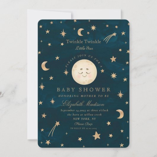Twinkle Little Stars Schattige Moon Baby shower Kaart (Voorkant)
