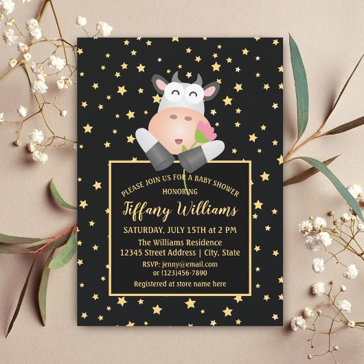 Twinkle Little Stars Schattigee Koe Baby shower Kaart