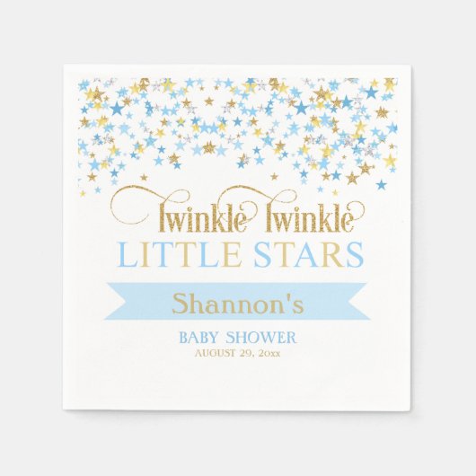 Twinkle Little Stars Twin Baby shower blauw & goud Servetten (Voorkant)