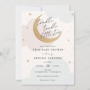 Twinkle Little Stars Twin Baby Shower Kaart