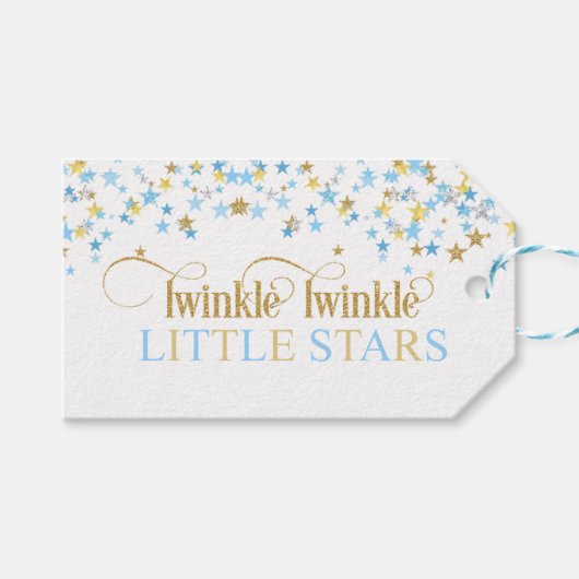 Twinkle Little Stars Twins Baby shower blauw & gou Cadeaulabel (Voorkant (Horizontaal))
