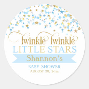Twinkle Little Stars Twins Baby shower blauw & gou Ronde Sticker