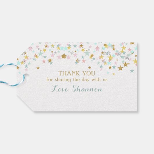 Twinkle Little Stars Twins Baby shower elke kleur Cadeaulabel (Achterkant Horizontaal)