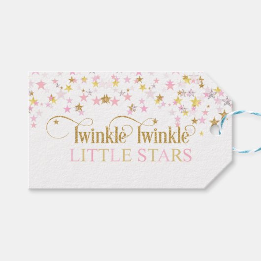 Twinkle Little Stars Twins Baby shower Pink Gold Cadeaulabel (Voorkant (Horizontaal))