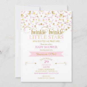 Twinkle Little Stars Twins Baby shower Pink Gold Kaart