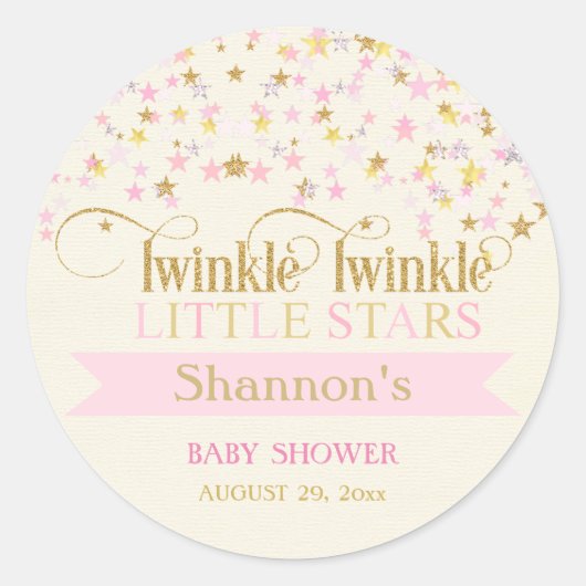 Twinkle Little Stars Twins Baby shower Pink Gold Ronde Sticker (Voorkant)
