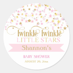 Twinkle Little Stars Twins Baby shower Pink Gold Ronde Sticker
