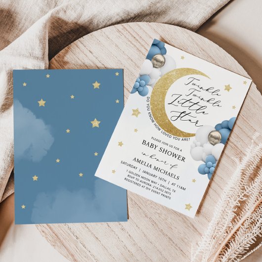 TWINKLE Moon and Stars Baby shower Kaart