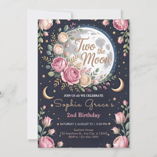 Twinkle Moon en Rozen 2e Verjaardag Kaart (Voorkant)