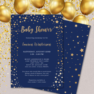 Twinkle Navy Gold Star-Baby shower Kaart