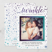 TWINKLE Paarse en Blauwgroen valssneeuw gechanteer Feestdagenkaart (Voorkant / Achterkant)