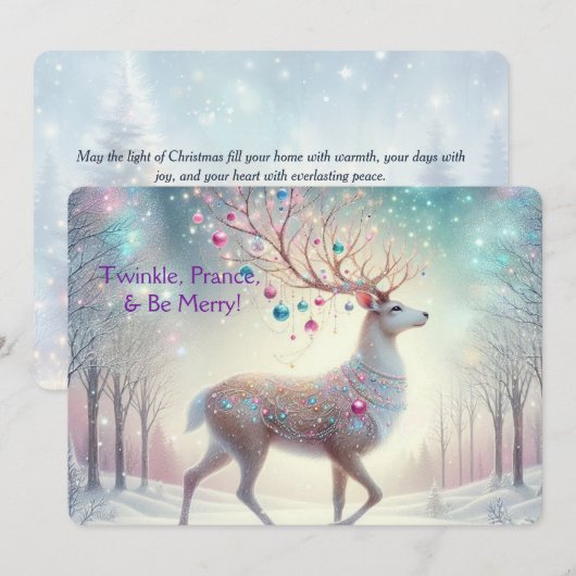Twinkle, Prance & Be Merry Rendier Kerstkaart (Voorkant / Achterkant)