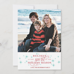 Twinkle Red Script & Blue Stars Vakantiefotokaart Feestdagenkaart