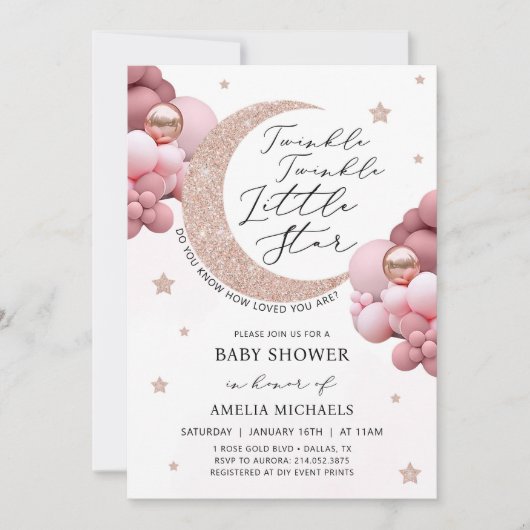 TWINKLE ROZE Baby shower en Sterren Kaart (Voorkant)