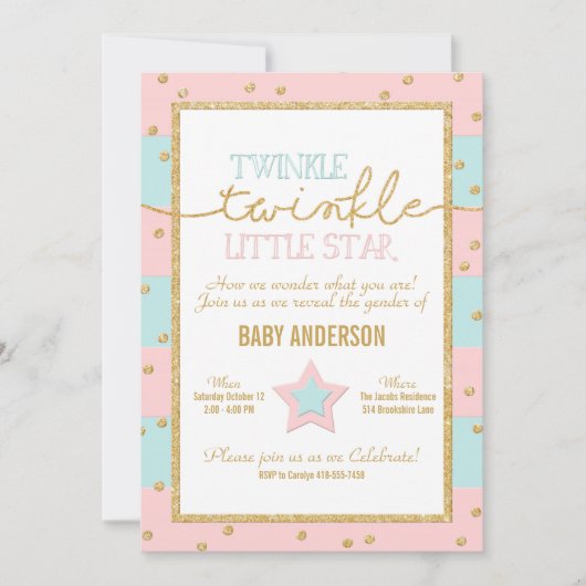 Twinkle Roze Blauw Goud Geslacht Reveal Kaart (Voorkant)