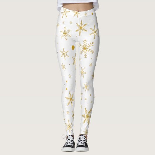 Twinkle Snowflake 3 - Goud & wit- Leggings (Voorkant)