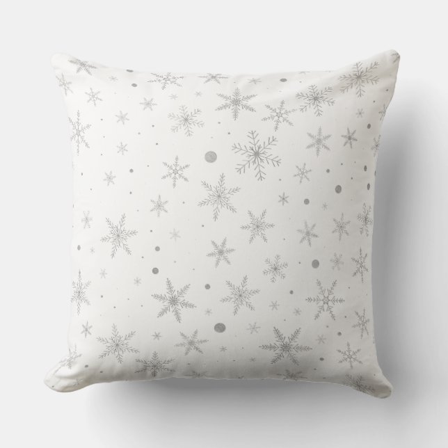 Twinkle Snowflake -Silver Grey & White- Buitenkussen (Voorkant)