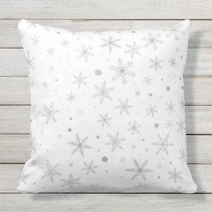 Twinkle Snowflake -Silver Grey & White- Buitenkussen