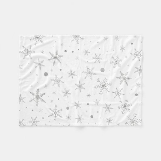 Twinkle Snowflake -Silver Grey & White- Fleece Deken (Voorkant (Horizontaal))